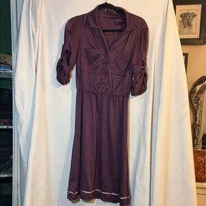 VINTAGE 1970s Purple dress with silver rickrack trim